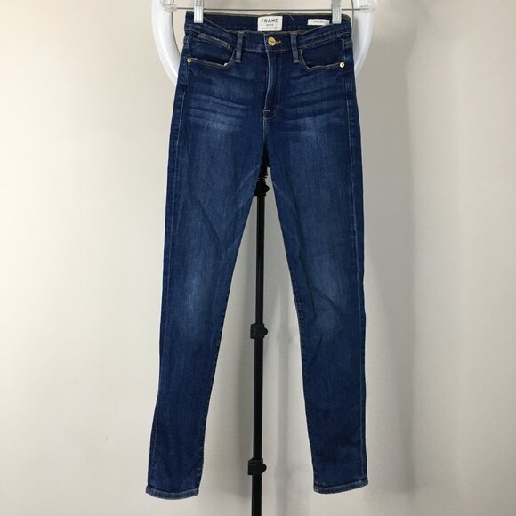 FRAME York Wash 5 Pocket Logo Hardware Le High Rise Waist Slim Fit Skinny Jeans - Picture 1 of 12